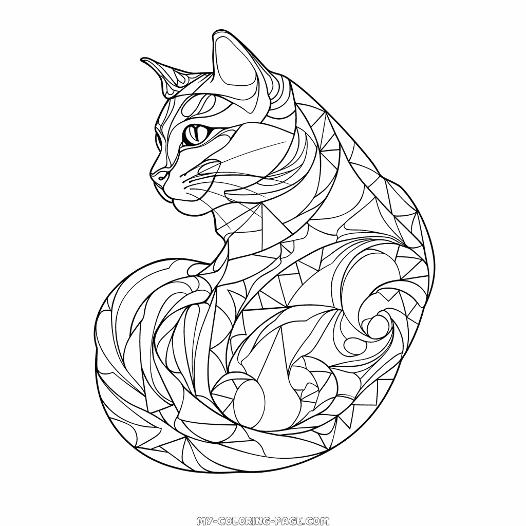 Abstract cat design coloring page