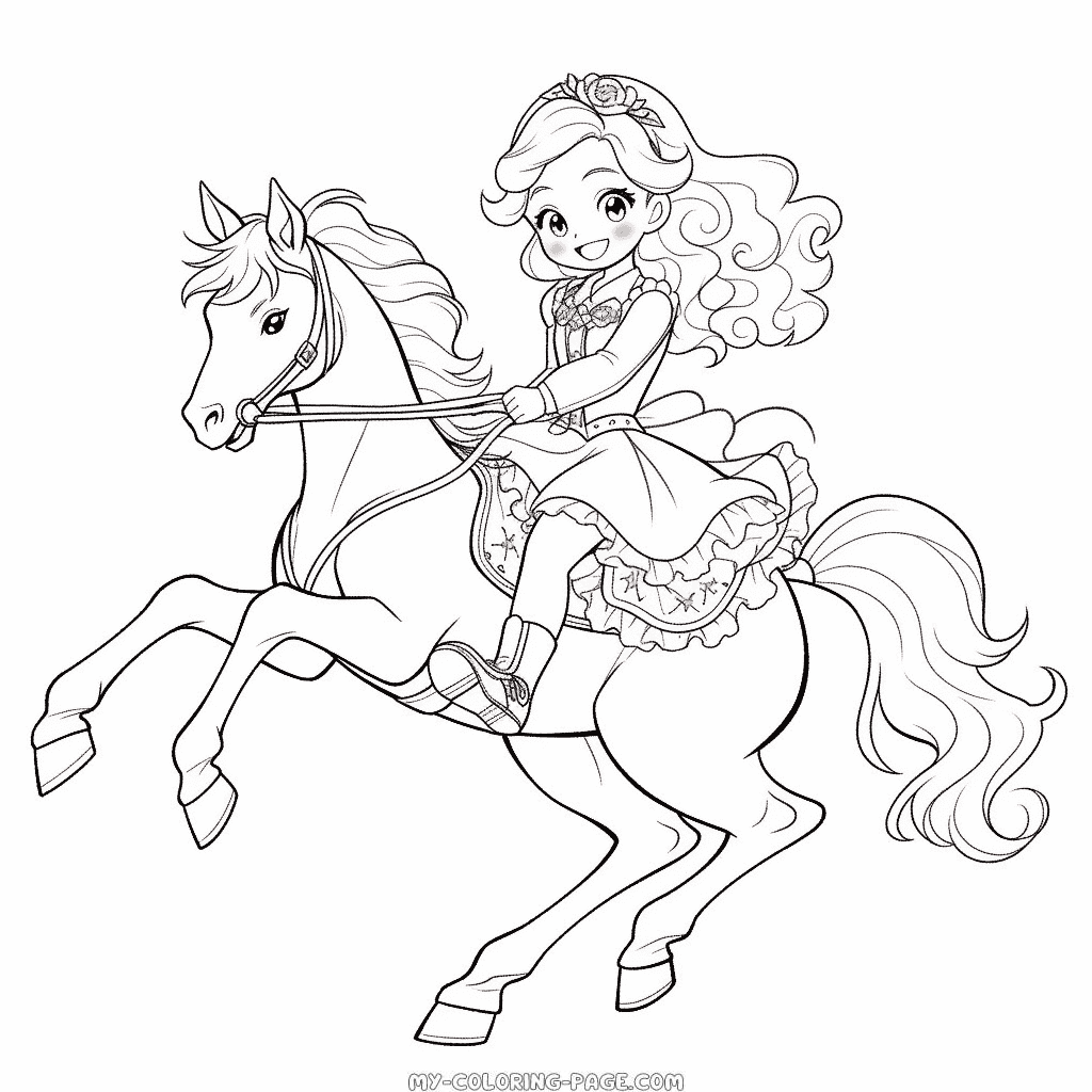 Barbie on a horse coloring page | My Coloring Page