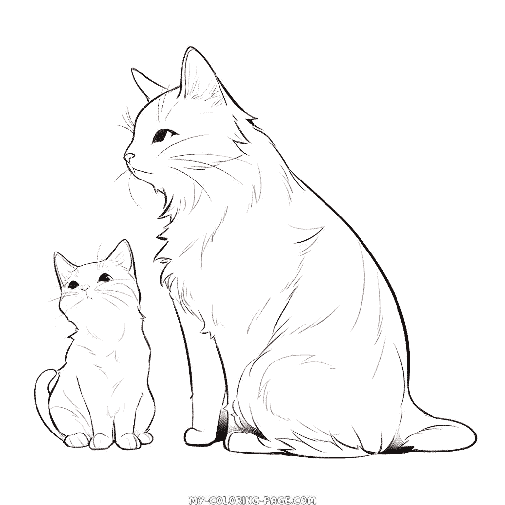 Cat and kitten coloring page