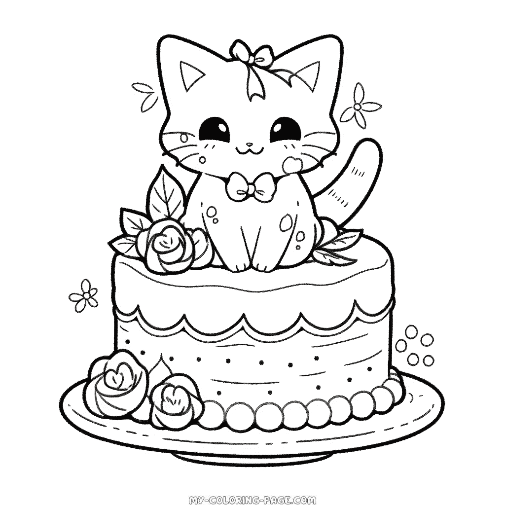 Cat cake coloring page | My Coloring Page