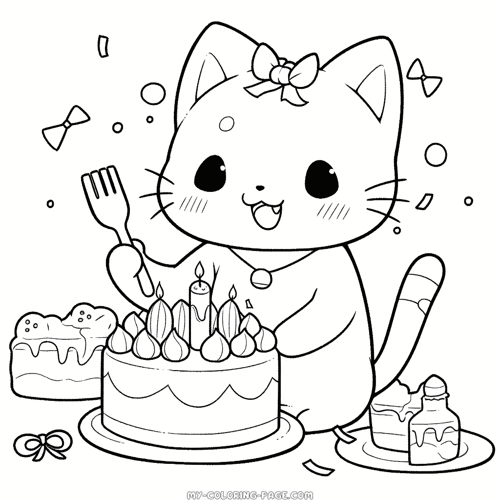 Cat Celebrating Birthday coloring page | My Coloring Page