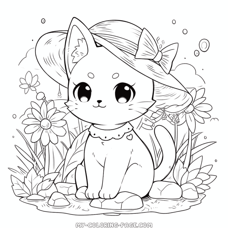 Cat enjoying summer coloring page | My Coloring Page