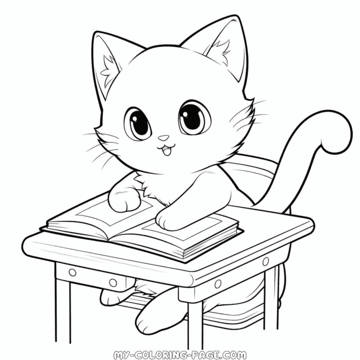 Cat in school coloring page | My Coloring Page