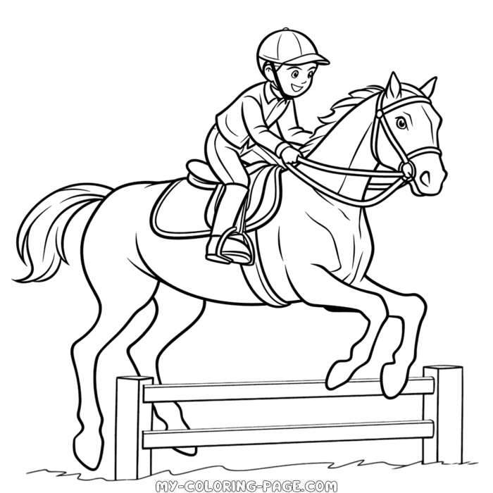 Cross country jumping horse coloring page | My Coloring Page