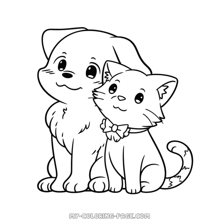 Cute dog and cat coloring page | My Coloring Page