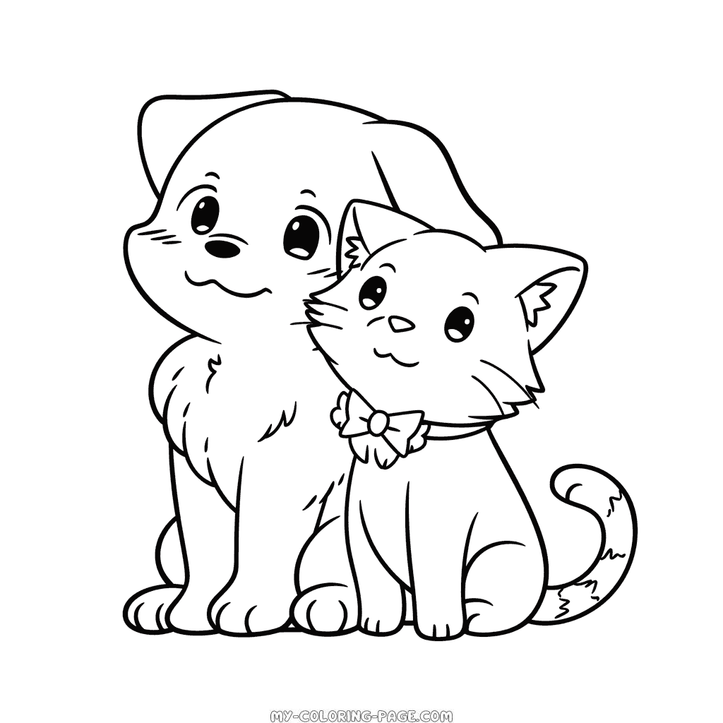 Cute dog and cat coloring page | My Coloring Page