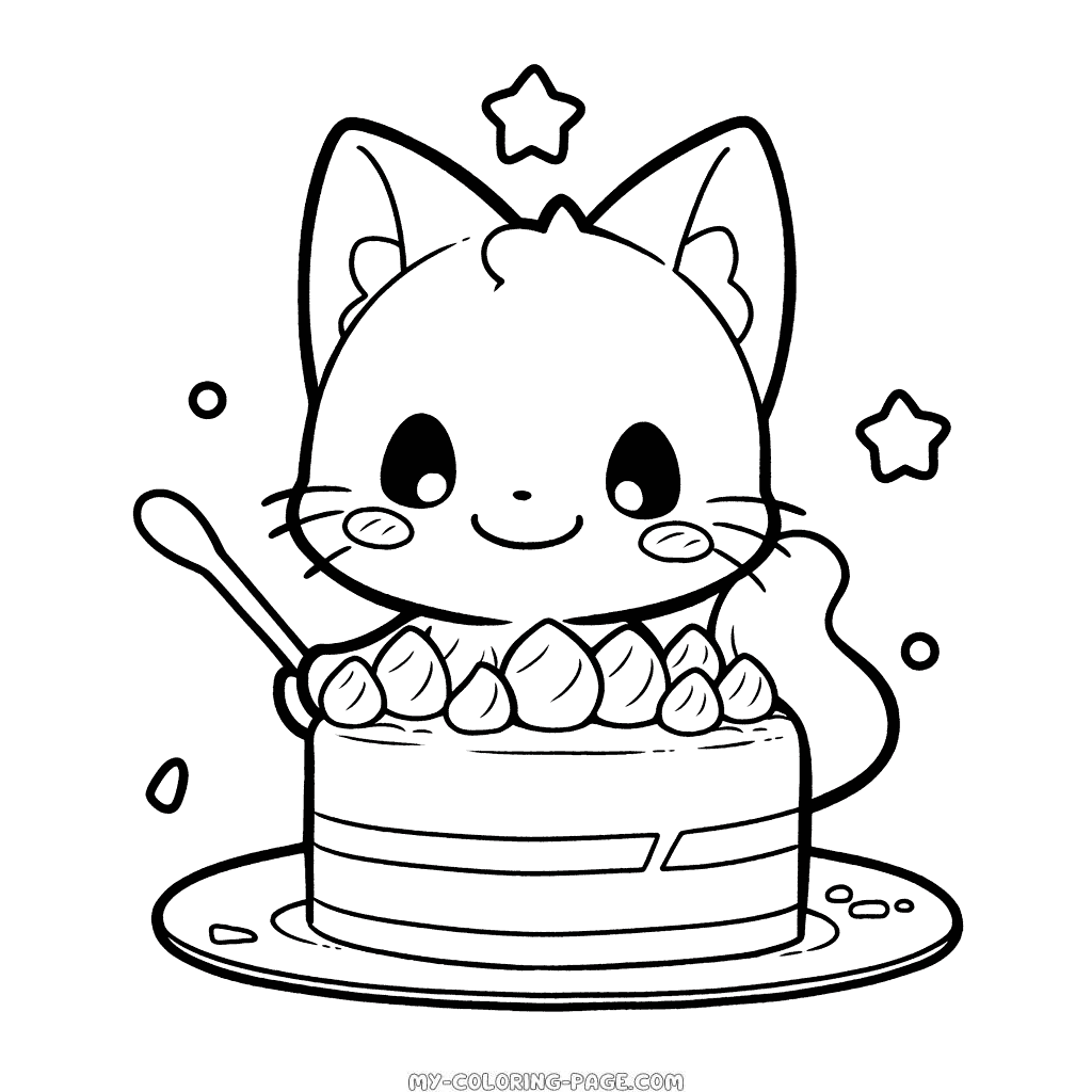 Happy Birthday with Cat coloring page | My Coloring Page