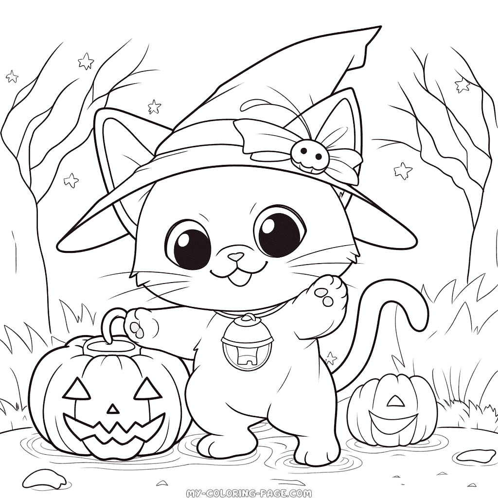 Happy Halloween Cat coloring page | My Coloring Page