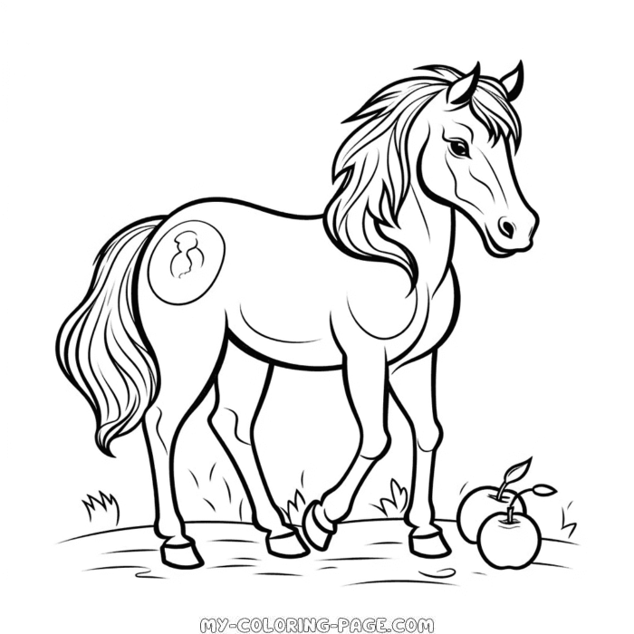 horse eating apples coloring page | My Coloring Page