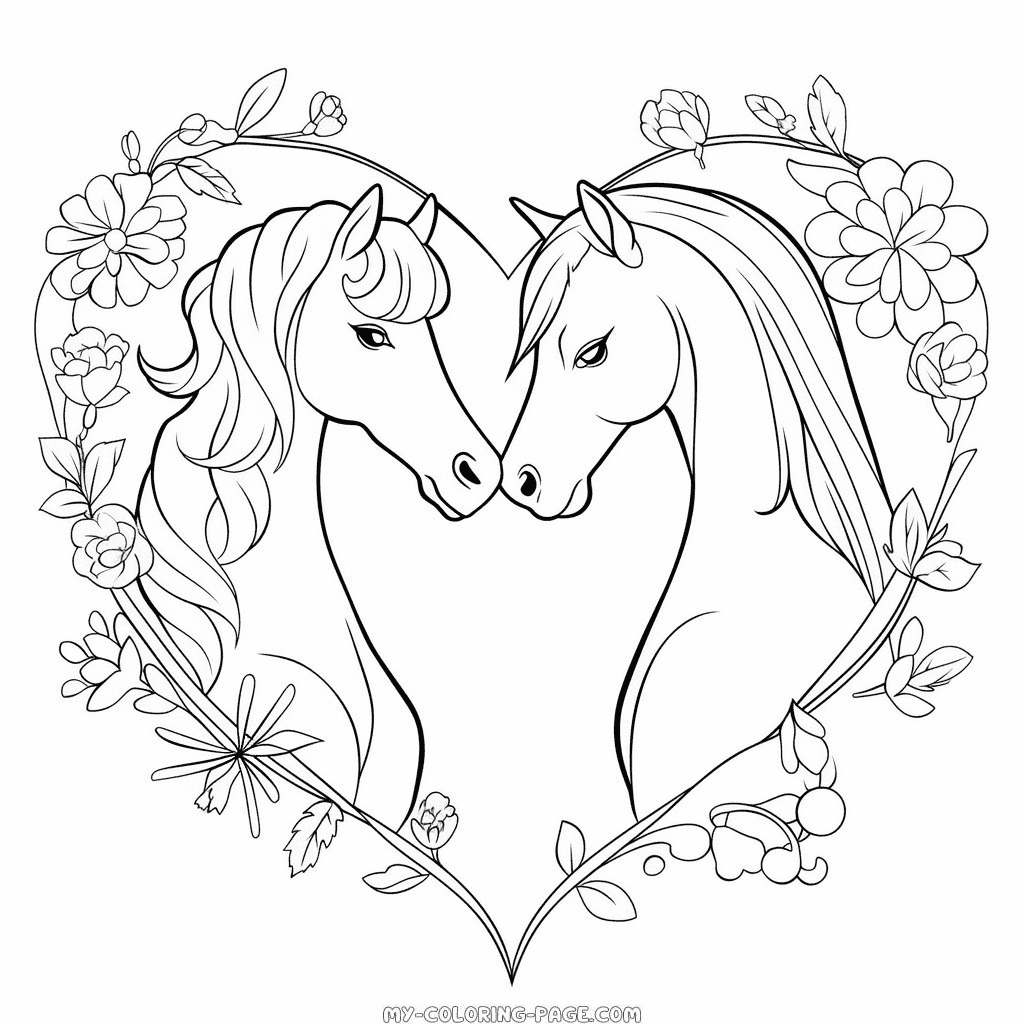 Horse valentine coloring page