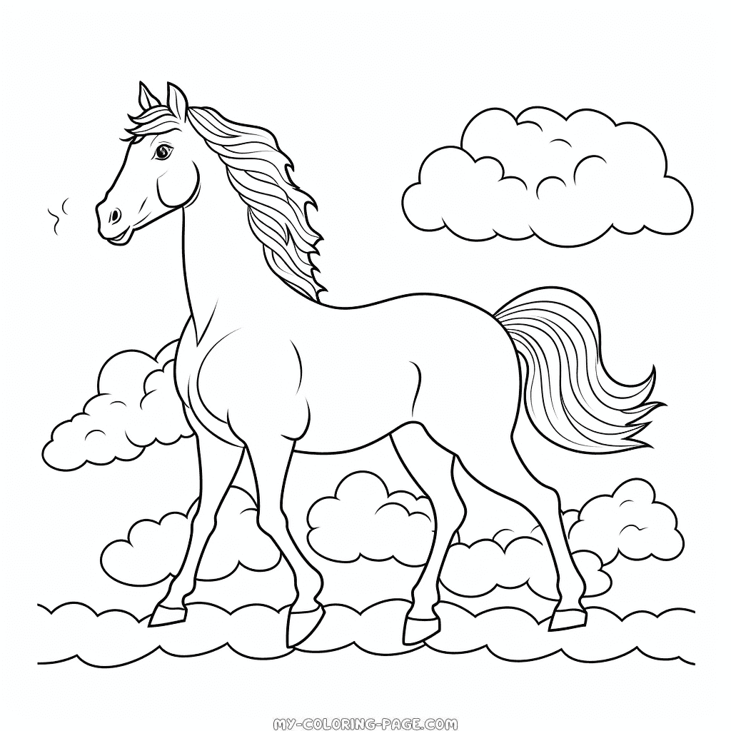horse with clouds coloring page
