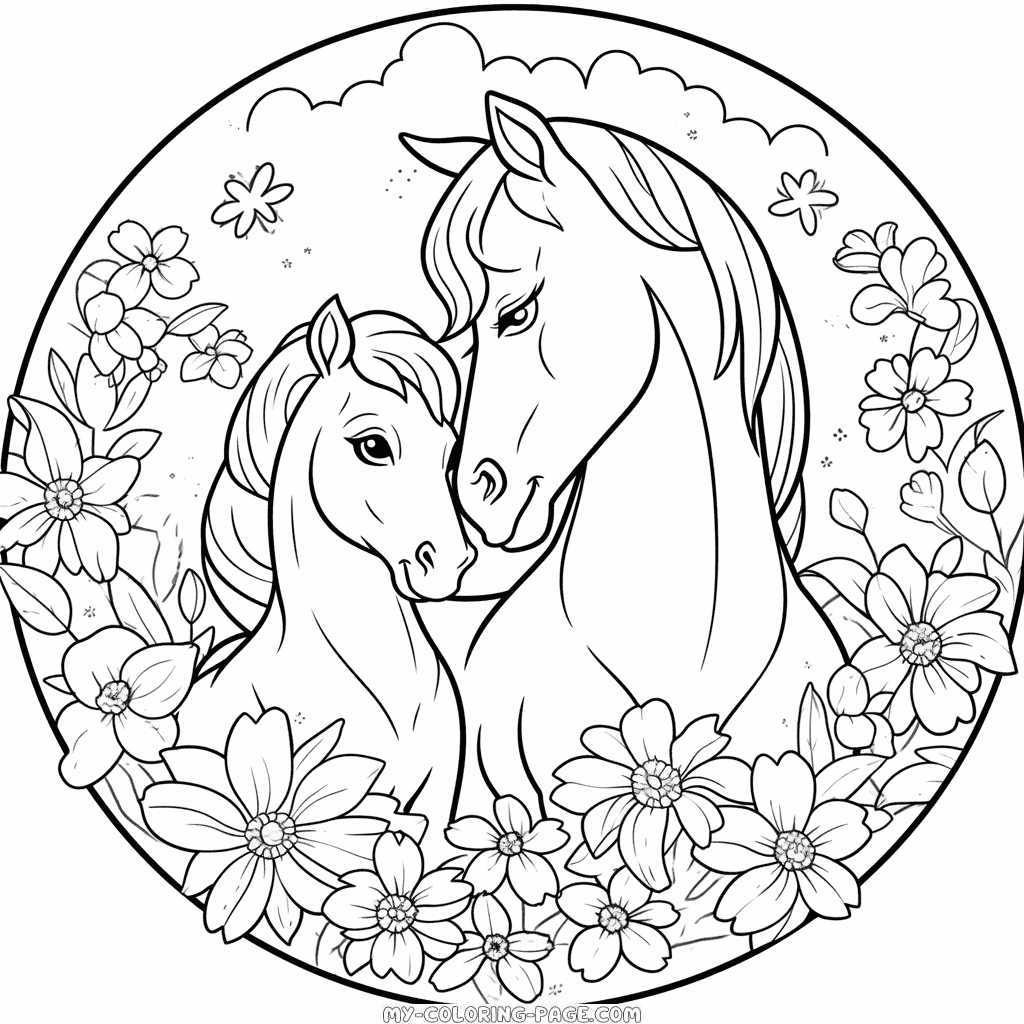 Mothers day horse coloring page