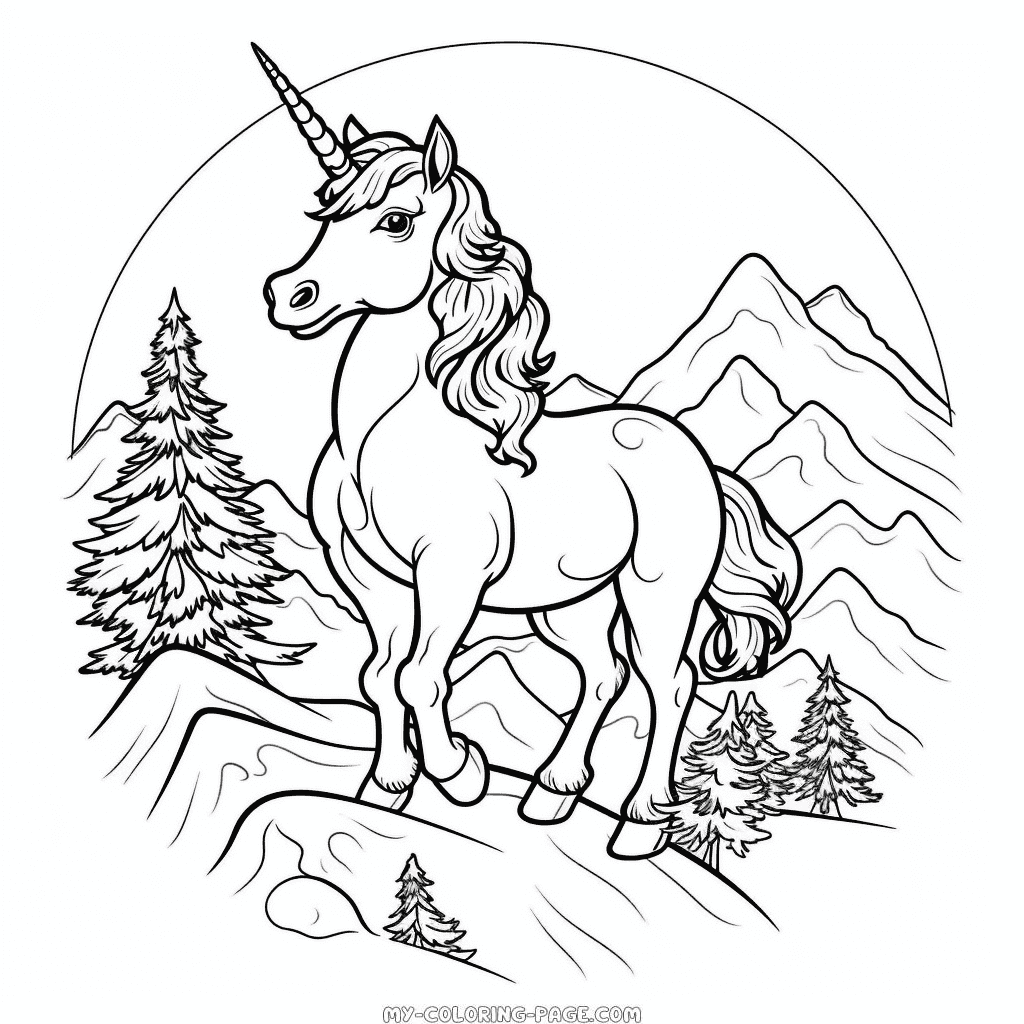 Mountain Climbing Unicorn coloring page