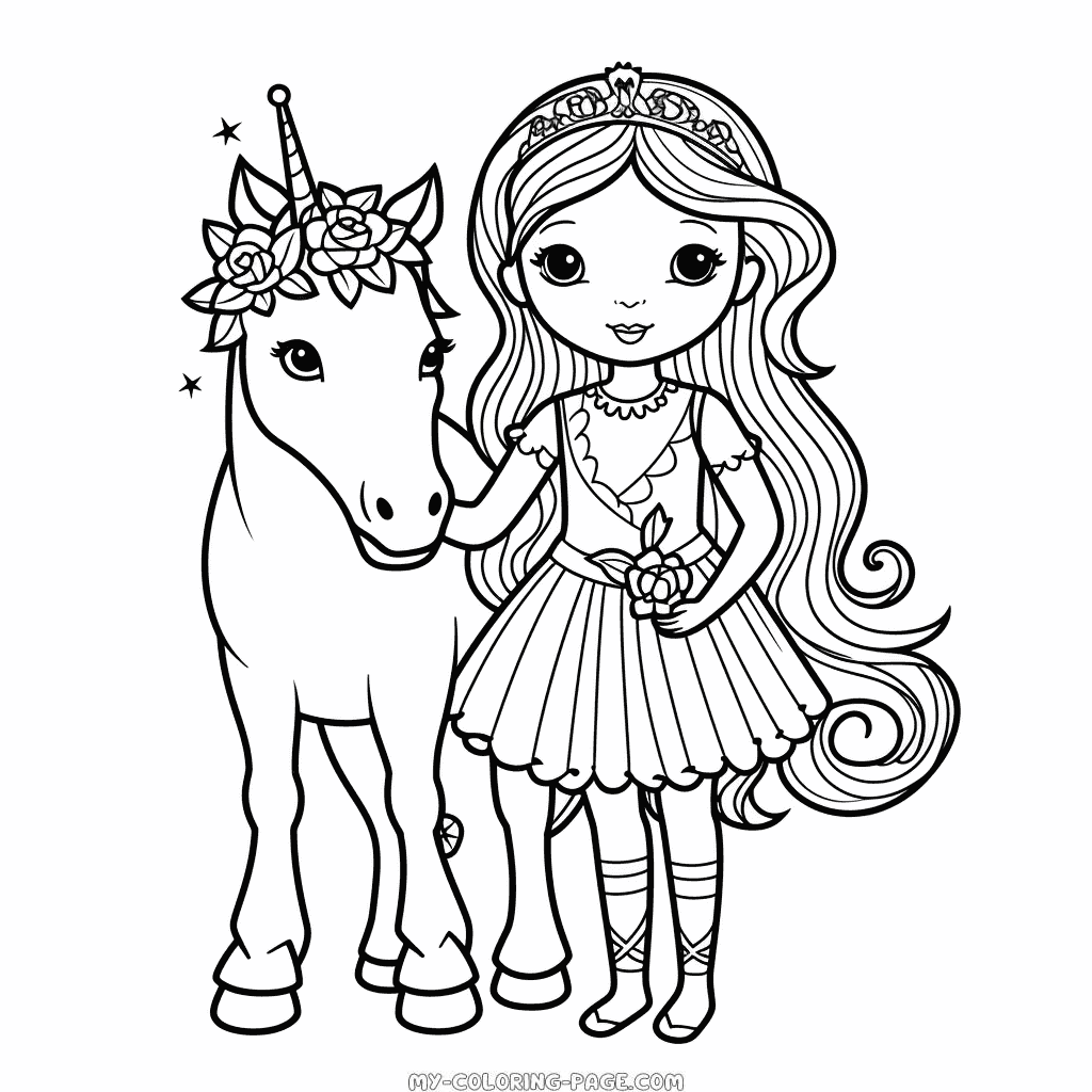 Princess and unicorn coloring page | My Coloring Page