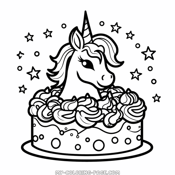 Unicorn cake coloring page | My Coloring Page