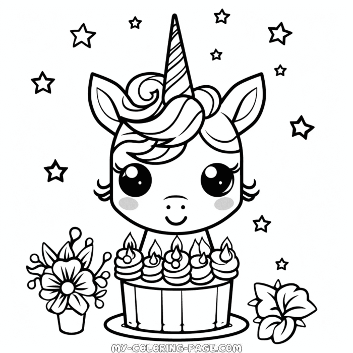 Unicorn happy birthday coloring page | My Coloring Page