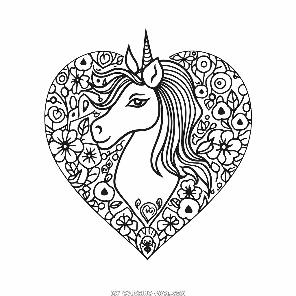 Unicorn heart coloring page