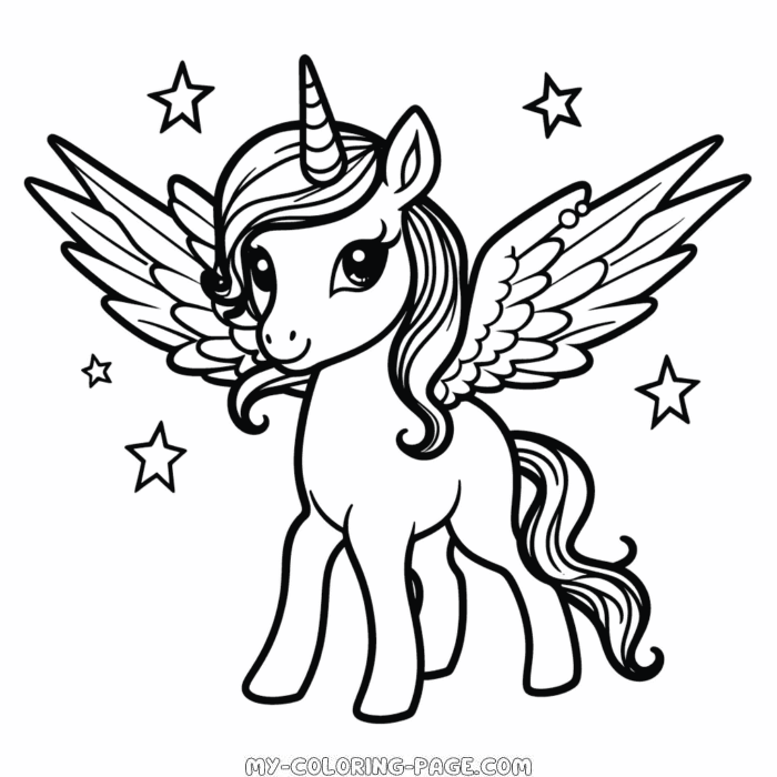 Unicorn with wings coloring page | My Coloring Page