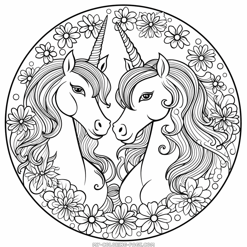 Unicorns circle to print coloring page